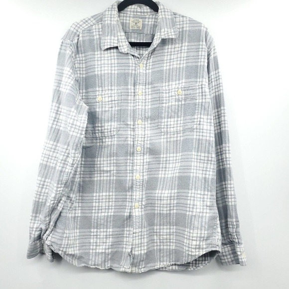 J Crew 100% Cotton Flannel Plaid Gray Button Down Shirt Large - Picture 12 of 12